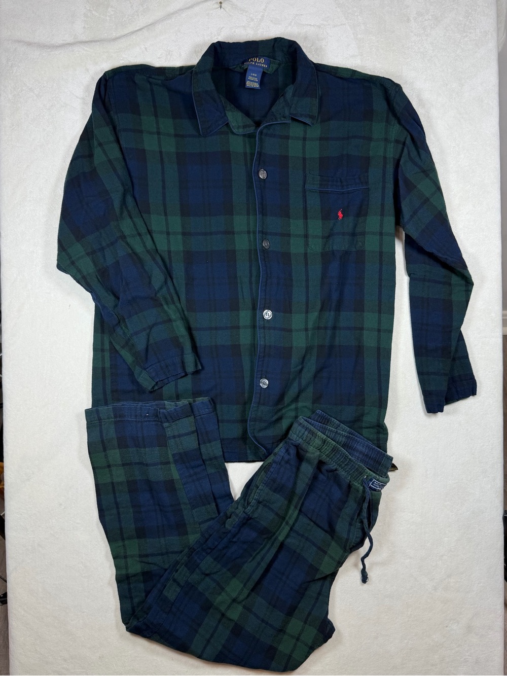 Polo Ralph Lauren Navy & Green Plaid Size M / L Men’s Flannel Pajama Set